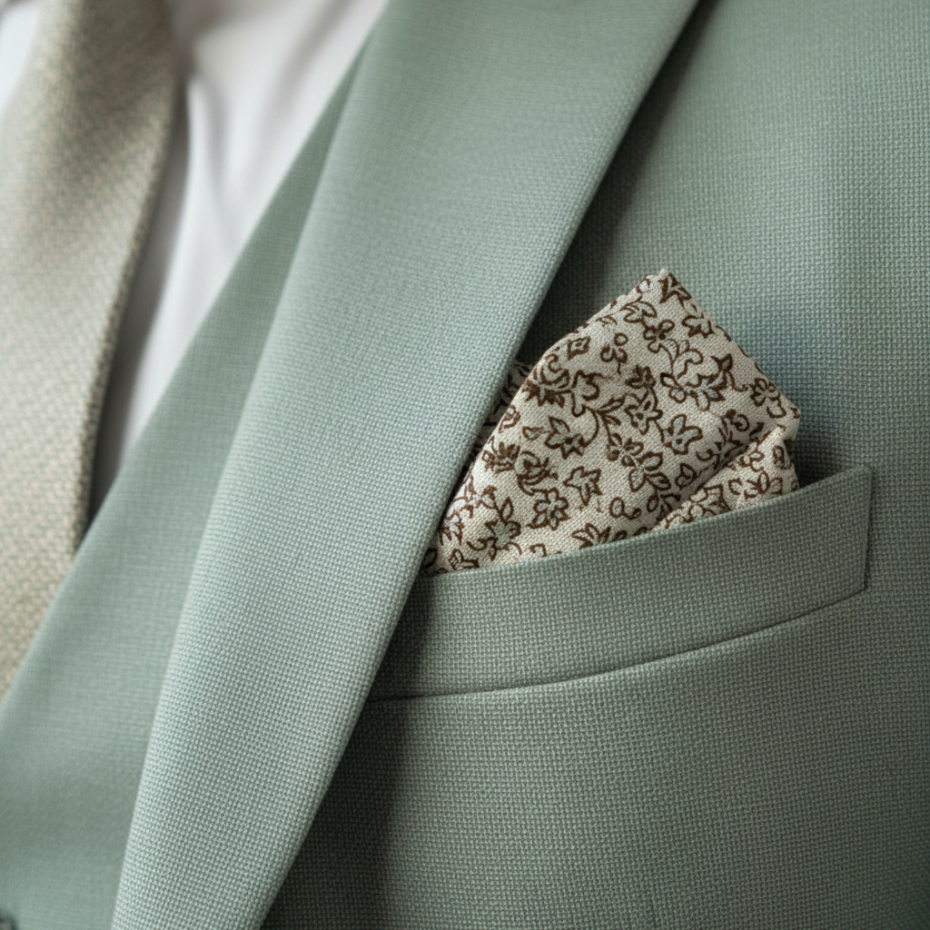 Men's Sage Green Three Piece Suit, Notch Lapel, Button Vest