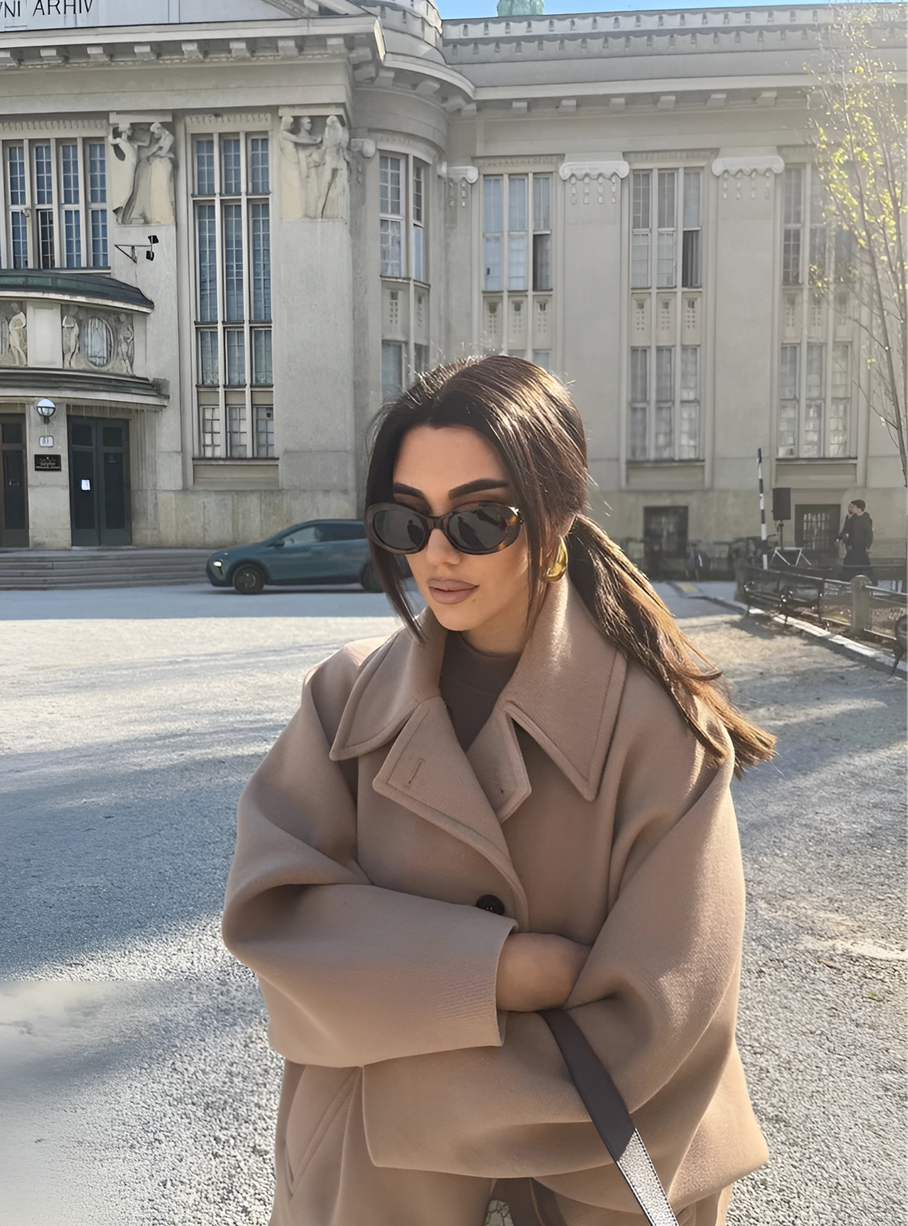 Women's Oversized Cape with Shawl Collar and Button Closure