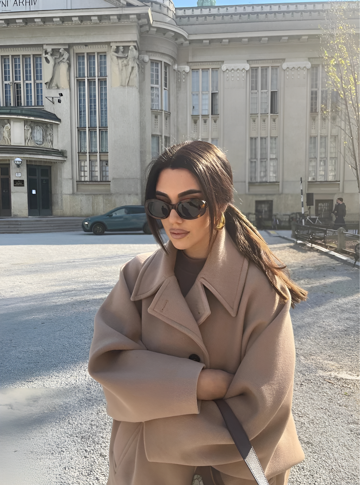 Women's Oversized Cape with Shawl Collar and Button Closure