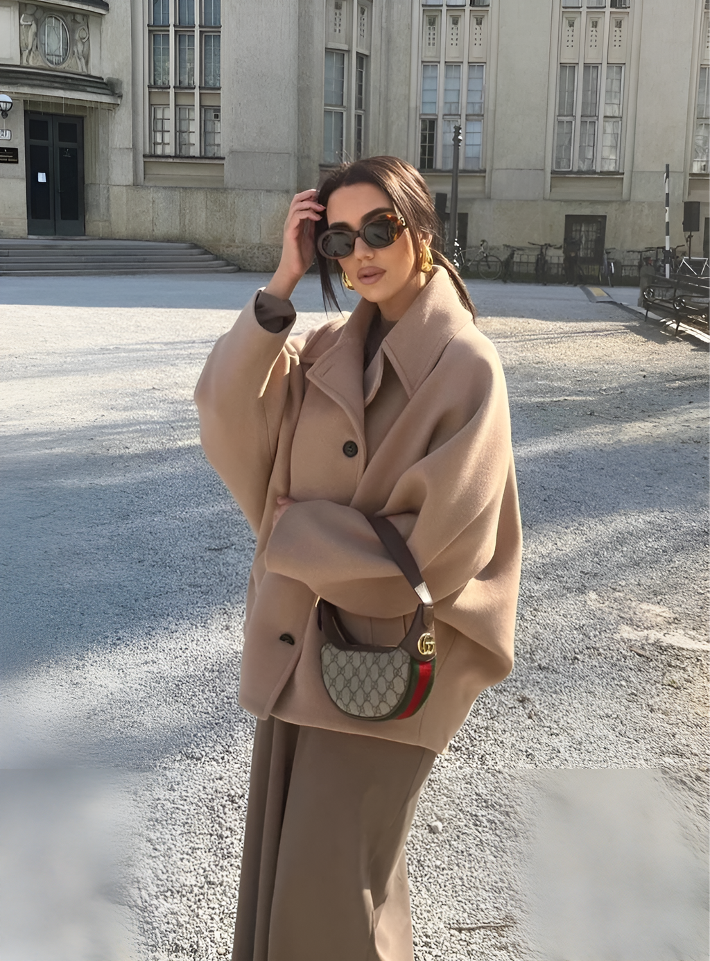 Women's Oversized Cape with Shawl Collar and Button Closure