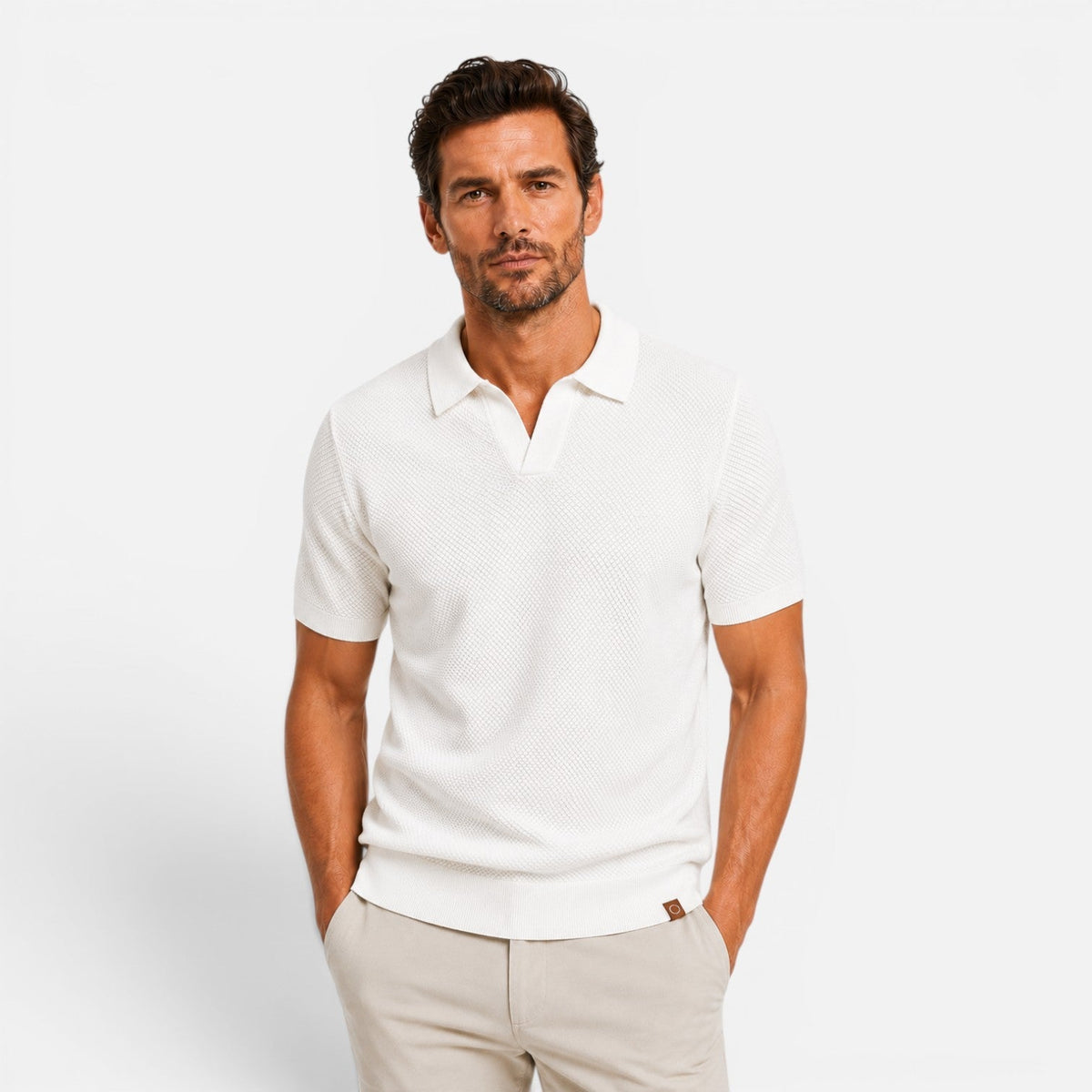 Montarello Men's Slim Fit Textured Knit Short-Sleeve Polo Shirt