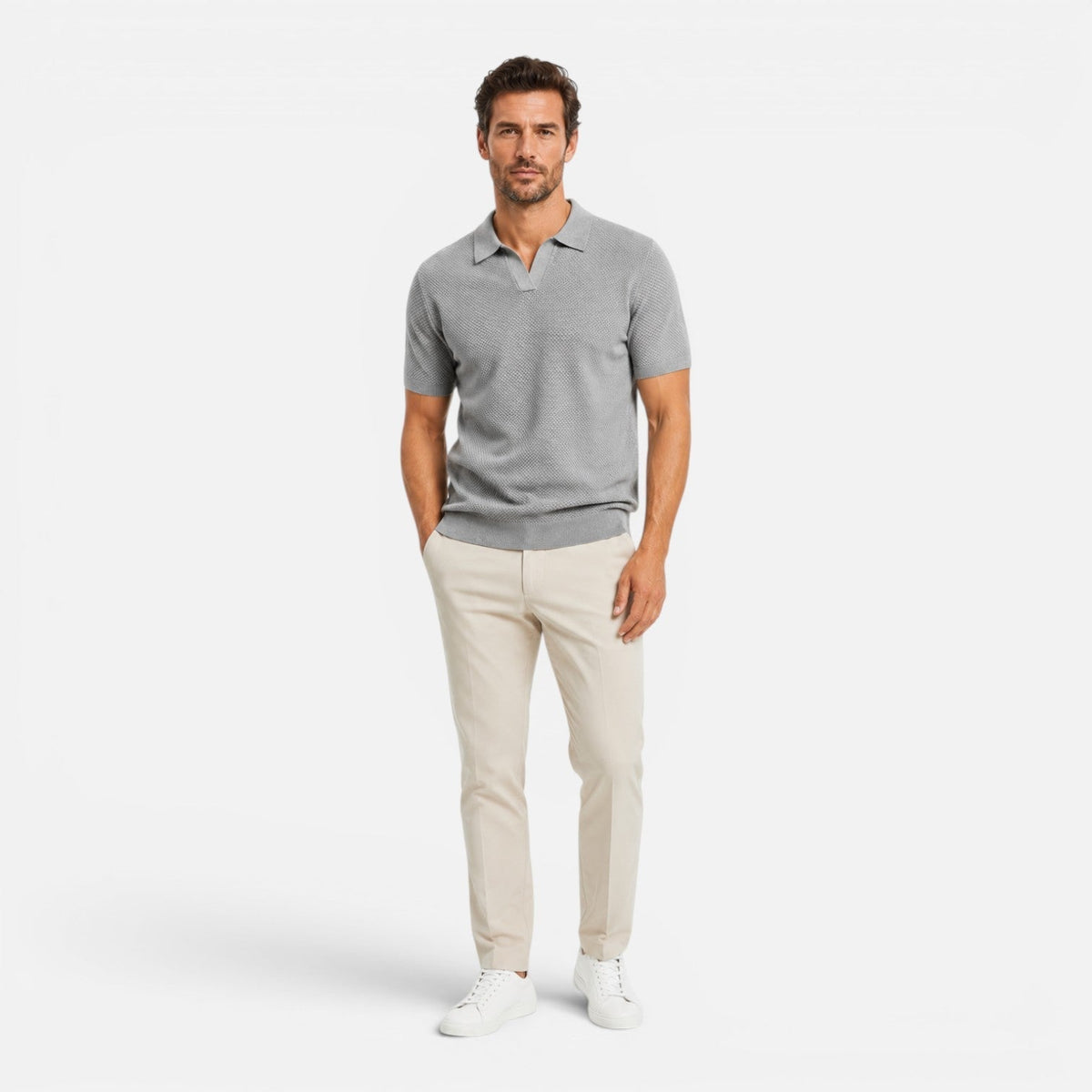 Montarello Men's Slim Fit Textured Knit Short-Sleeve Polo Shirt