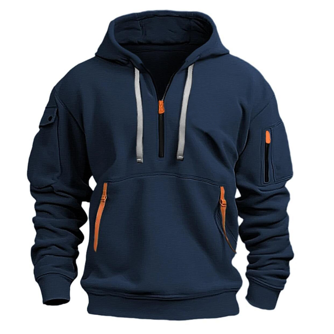 Men's Hooded Pullover Hoodie, Zip Pockets, Long Sleeves