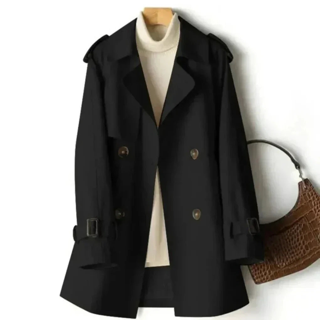 Women's Double-Breasted Trench Coat with Belted Waist
