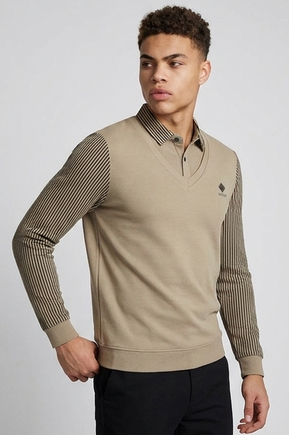 Men's Contrast Sleeve V-Neck Knit Jumper, Long Sleeves