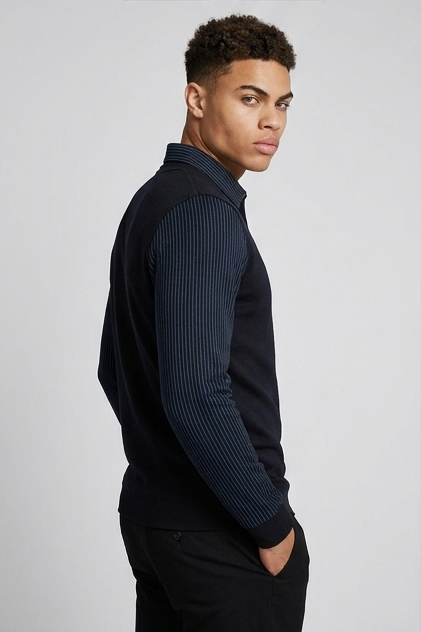 Men's Contrast Sleeve V-Neck Knit Jumper, Long Sleeves