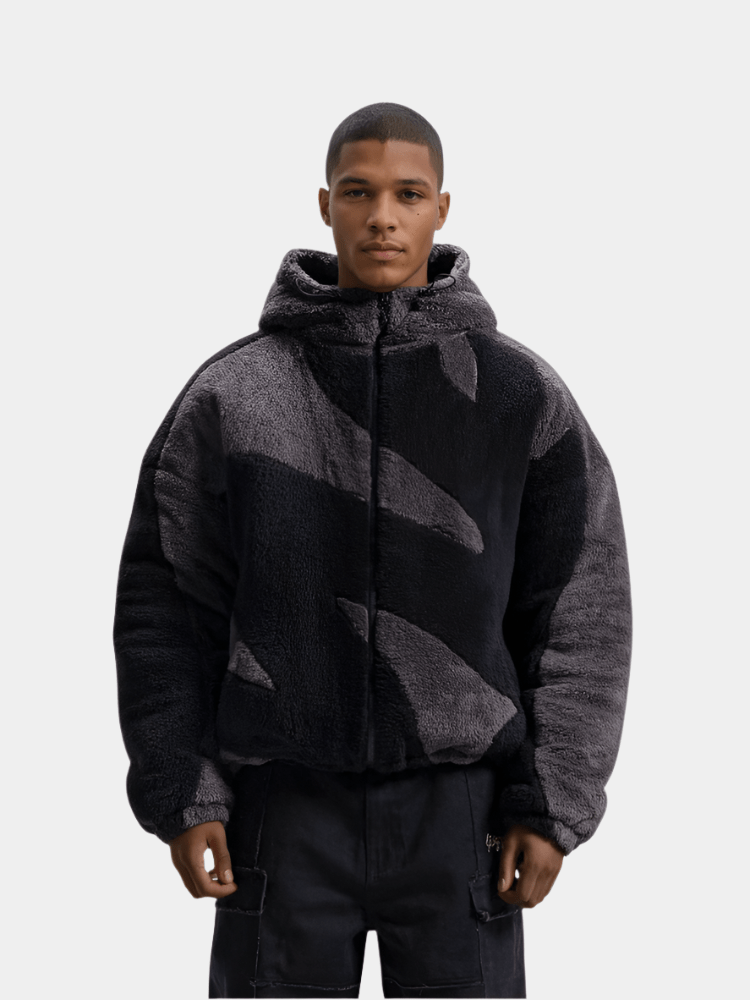 Men's Hooded Jacket, Abstract Colour Blocking, Zip Front
