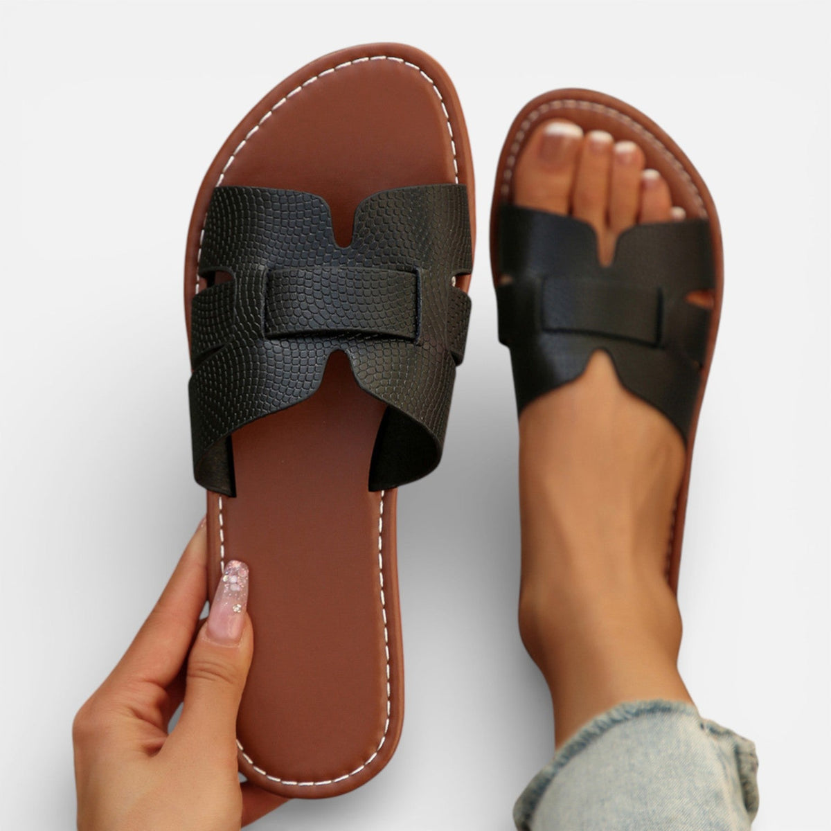 Montarello Women's Woven Cross-Over Flat Slip-On Slide Sandals