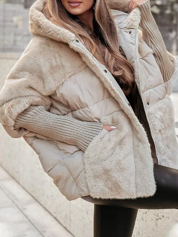 Women's Quilted Hooded Winter Jacket with Plush Trim