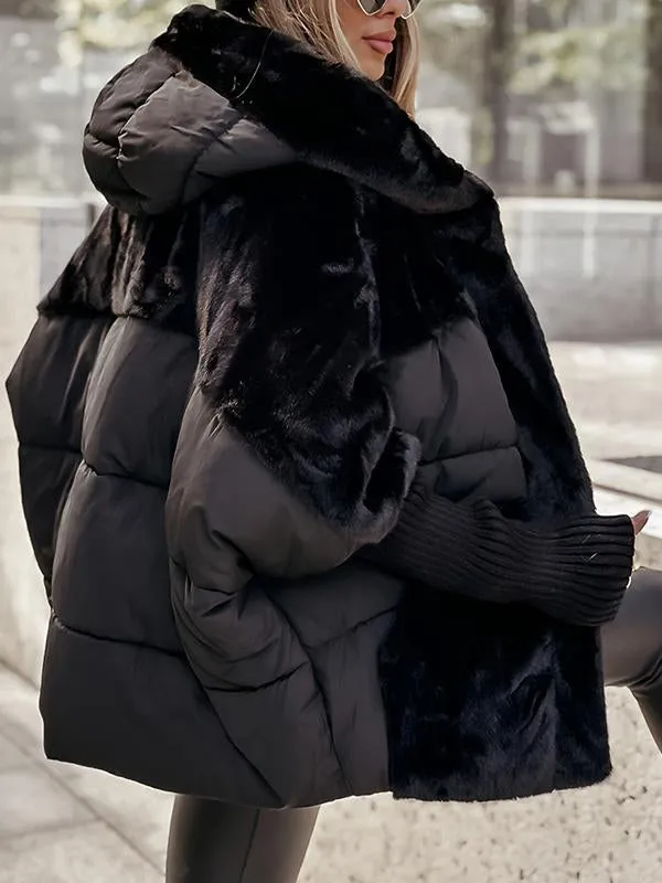Women's Quilted Hooded Winter Jacket with Plush Trim