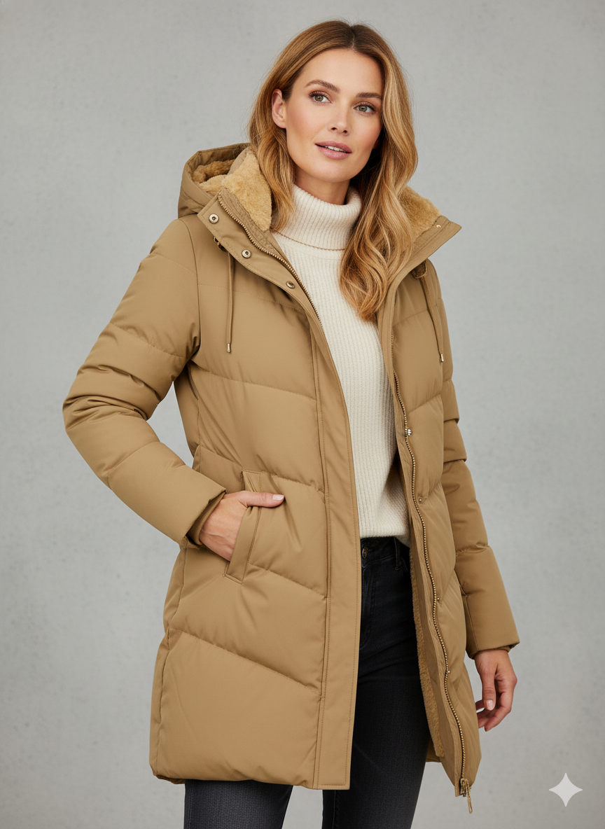 Women's Long Hooded Puffer Coat, Plush Lining