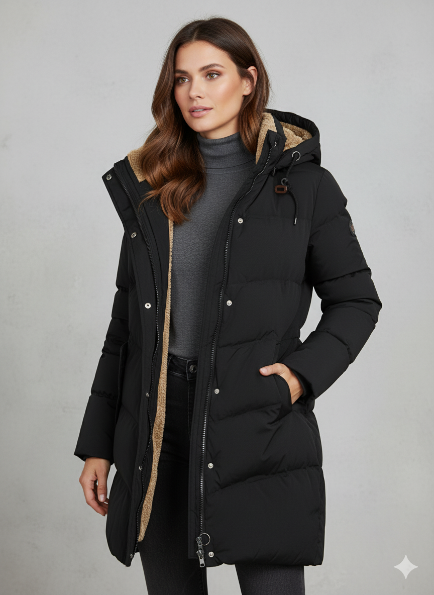 Women's Long Hooded Puffer Coat, Plush Lining