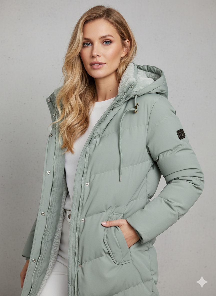 Women's Long Hooded Puffer Coat, Plush Lining