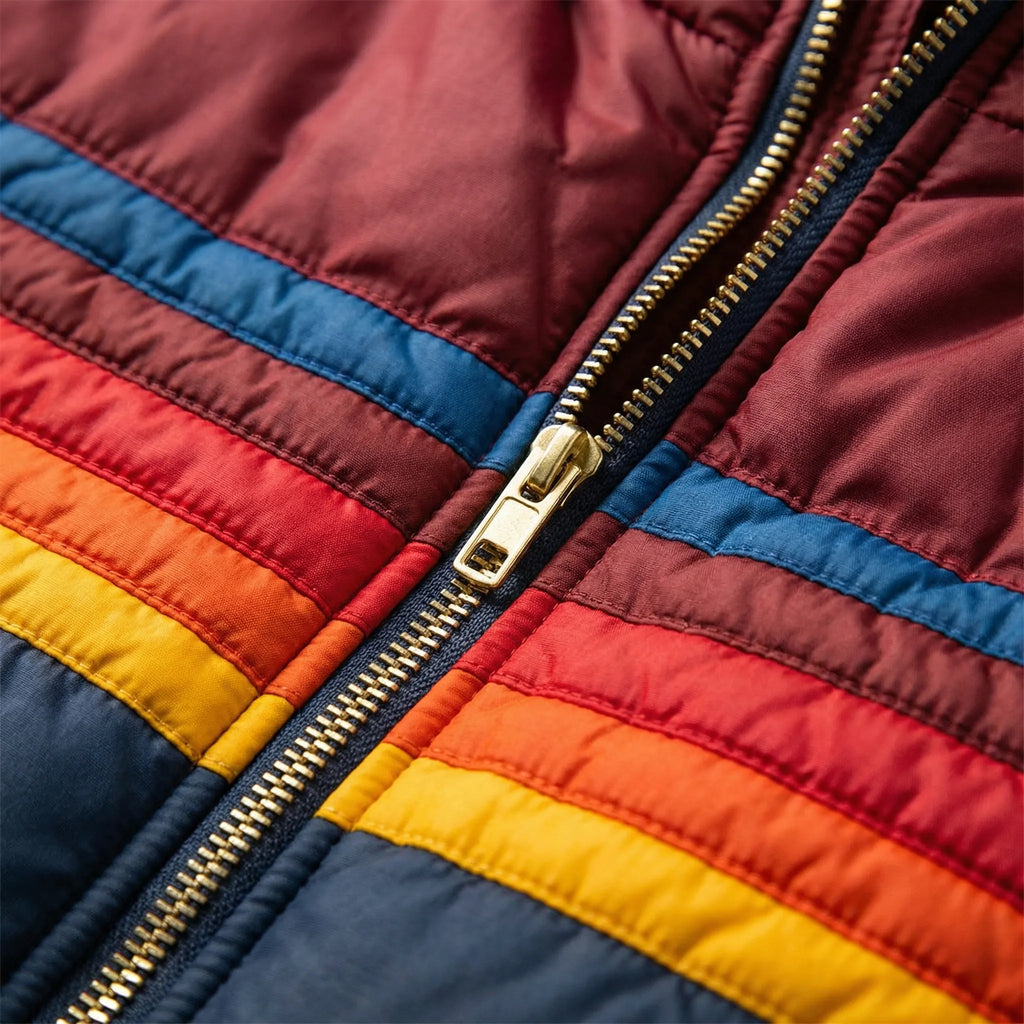 Women's Quilted Puffer Jacket with Colorblock Stripes