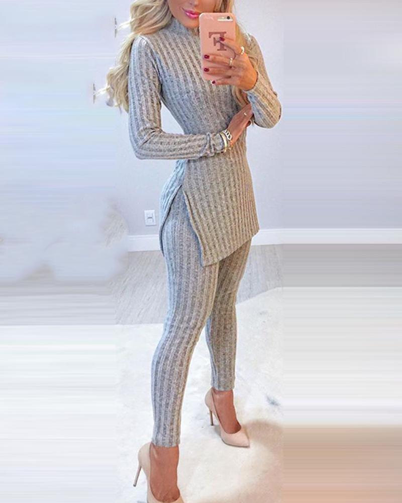 Women's Ribbed Turtleneck Top and Legging Set