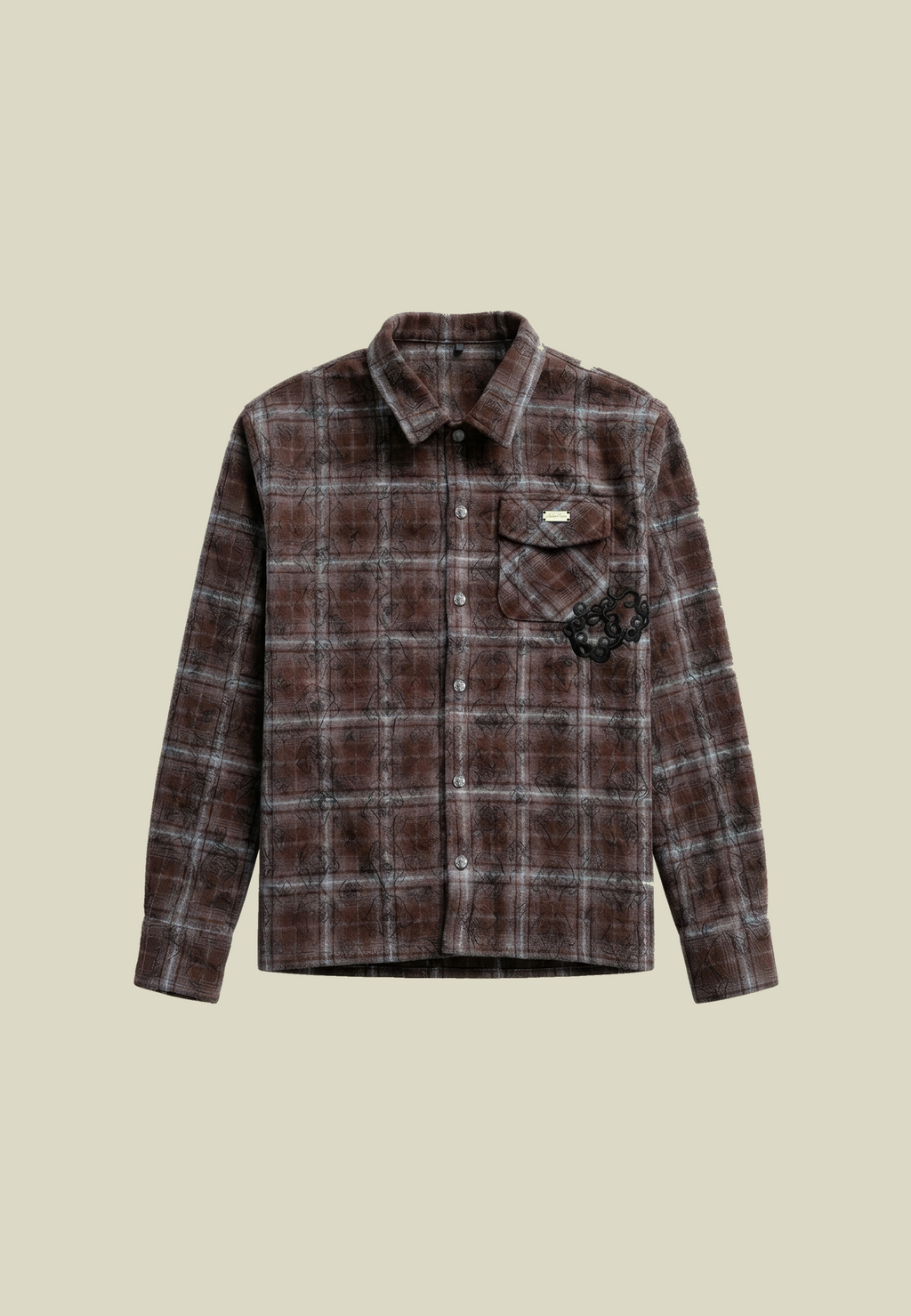 Men's Brown Plaid Shirt, Long Sleeves, Button Front
