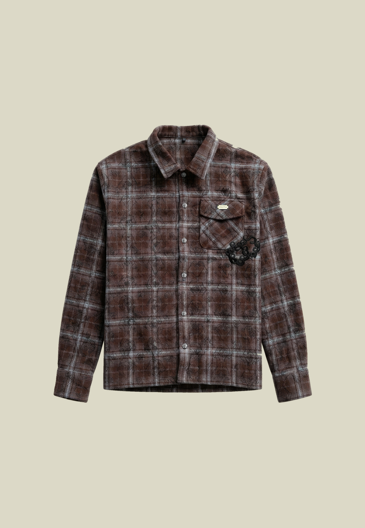 Men's Brown Plaid Shirt, Long Sleeves, Button Front