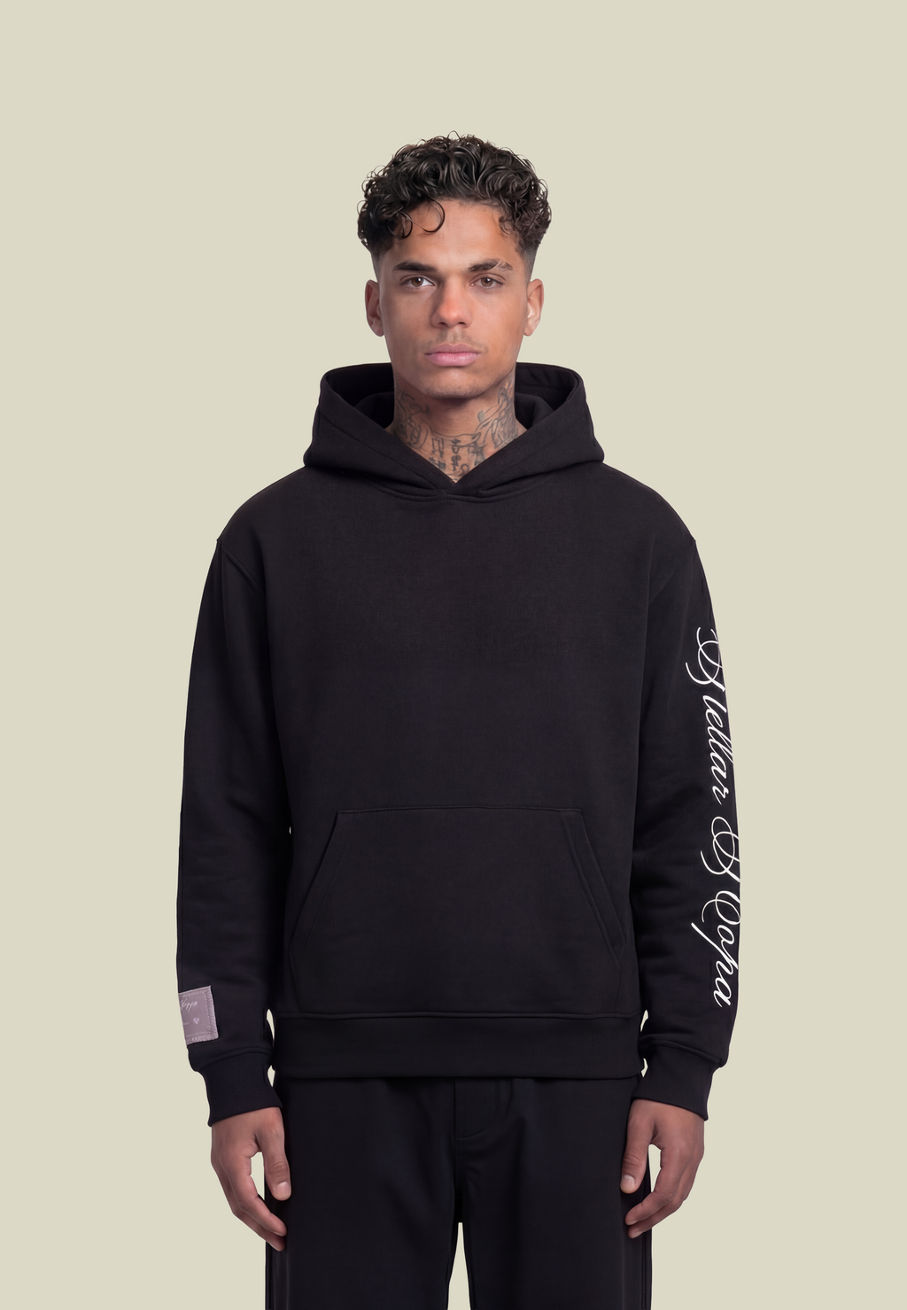 Unisex Black Graphic Pullover Hoodie, Long Sleeves, Front Pocket