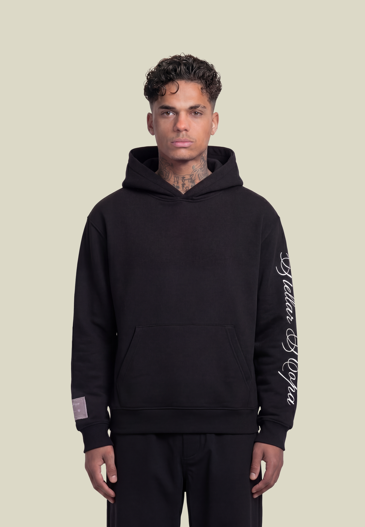 Unisex Black Graphic Pullover Hoodie, Long Sleeves, Front Pocket