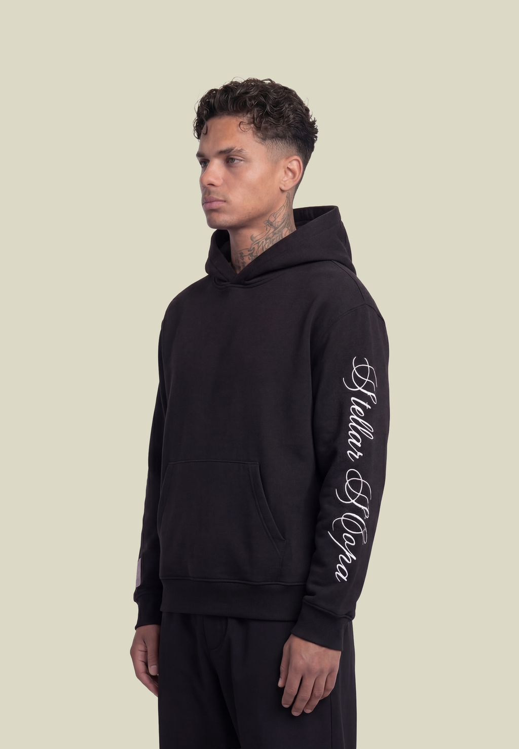 Unisex Black Graphic Pullover Hoodie, Long Sleeves, Front Pocket