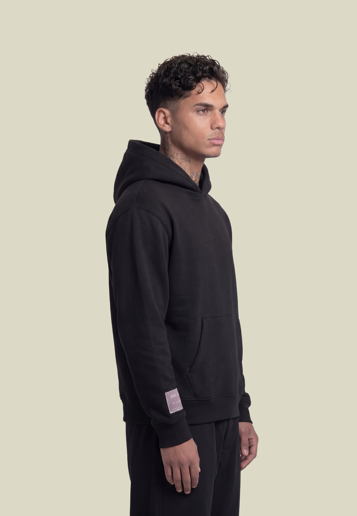 Unisex Black Graphic Pullover Hoodie, Long Sleeves, Front Pocket