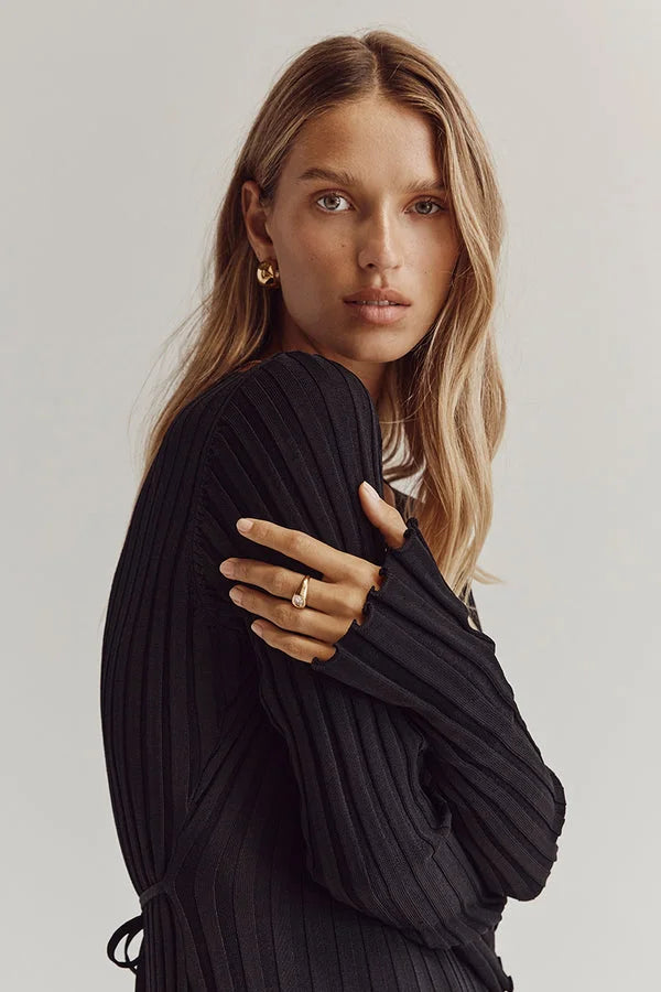 Women's Ribbed V-Neck Maxi Sweater Dress Long Sleeve