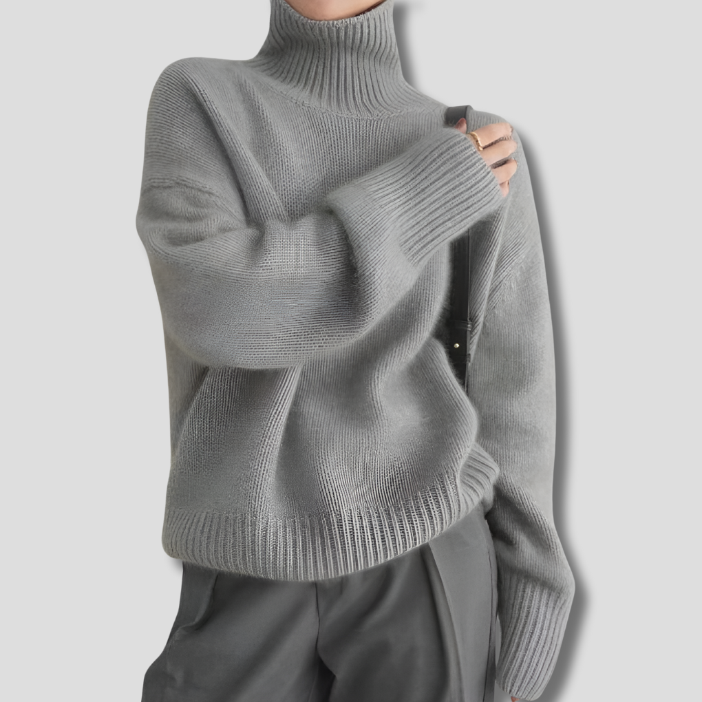 Women's Turtleneck Sweater with Relaxed Fit and Ribbed Cuffs