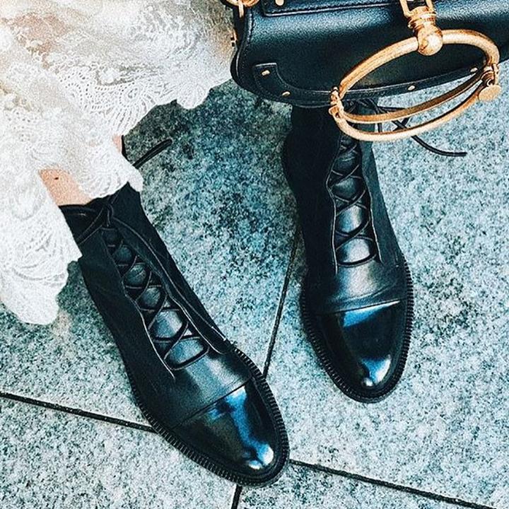 Women's Lace-Up Ankle Boots with Low Block Heel