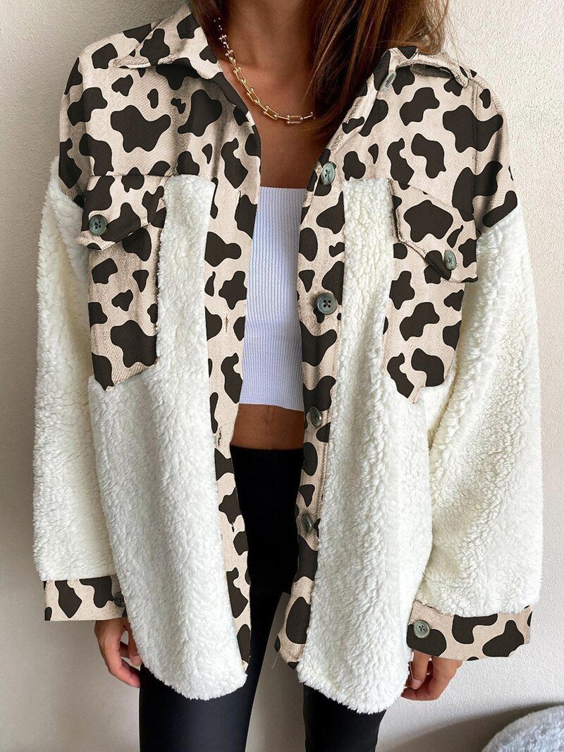 Women's Plaid Button-Front Shacket with Sherpa Sleeves