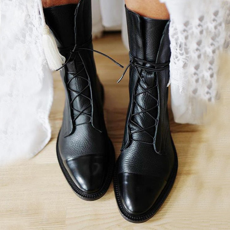 Women's Lace-Up Ankle Boots with Low Block Heel