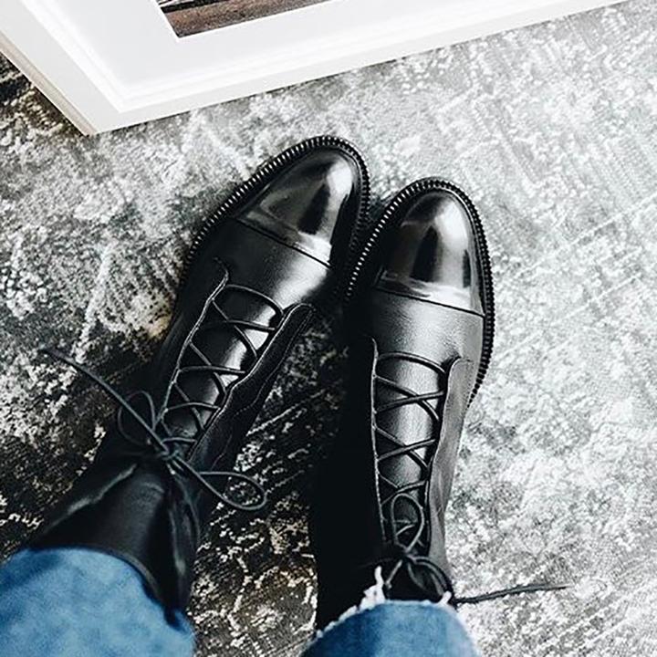 Women's Lace-Up Ankle Boots with Low Block Heel