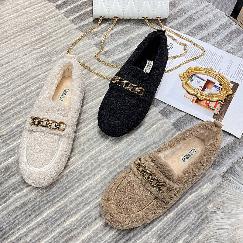 Women's Comfortable Slippers with Lambswool Lining and Rubber Sole