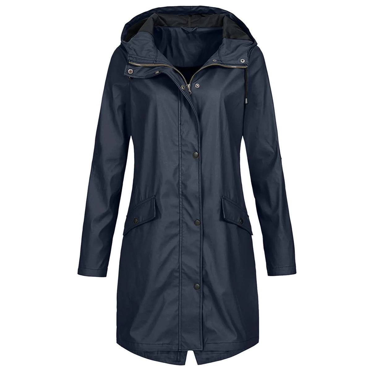 Women's Hooded Waterproof Raincoat Long Zip Front