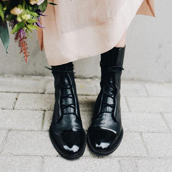 Women's Lace-Up Ankle Boots with Low Block Heel