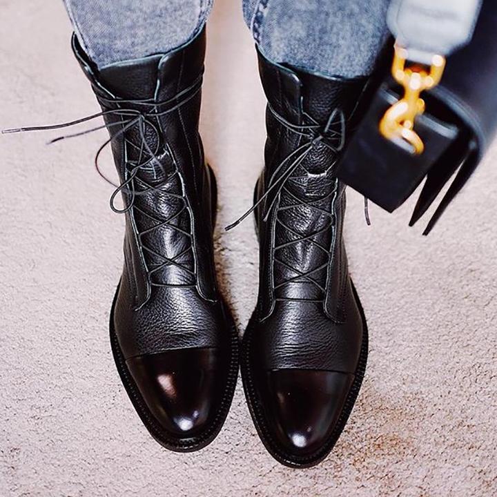 Women's Lace-Up Ankle Boots with Low Block Heel