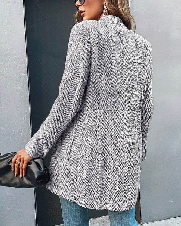 Women's Herringbone Long Blazer with Notch Collar