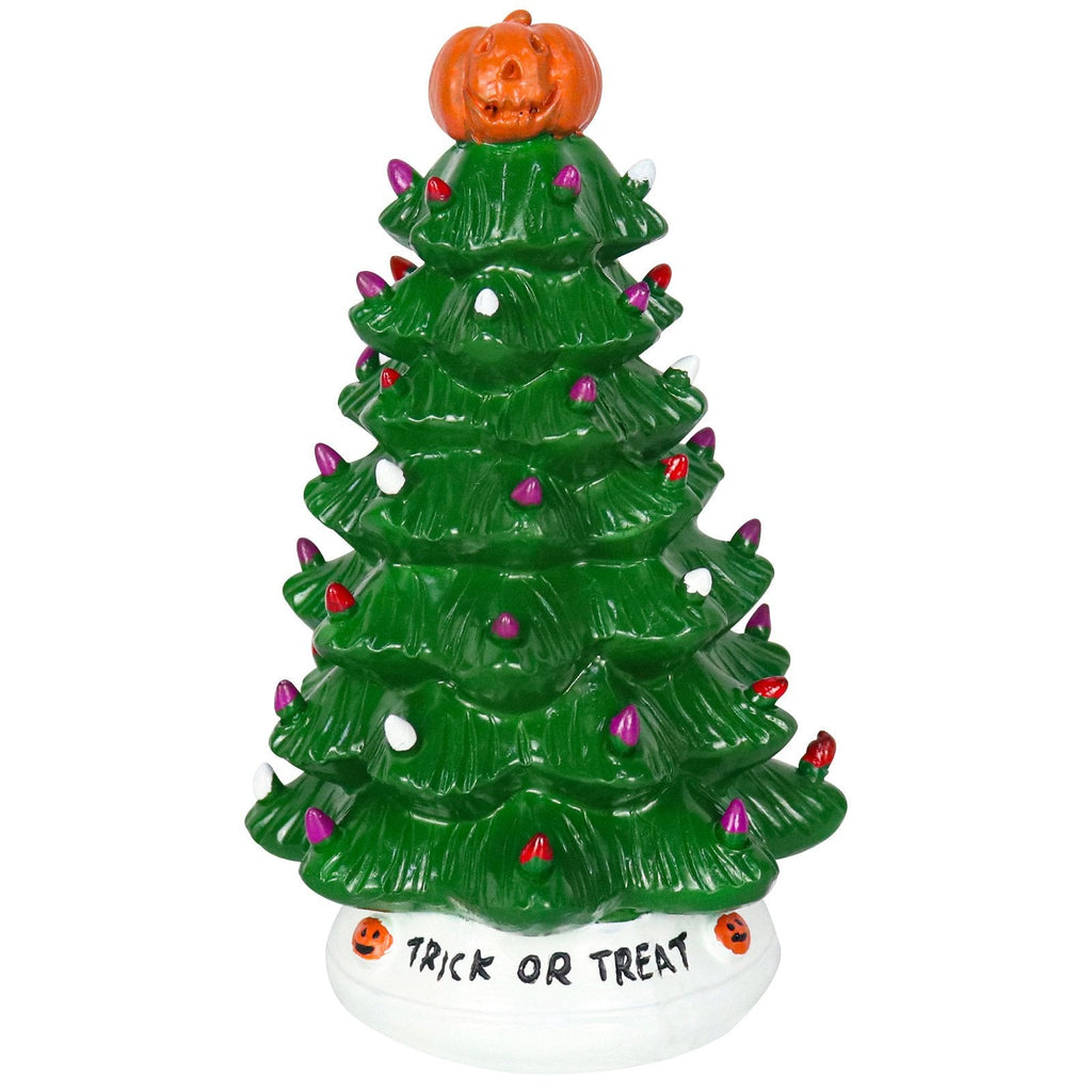 Halloween's LED Ceramic Holiday Tree with Purple & Orange Beads