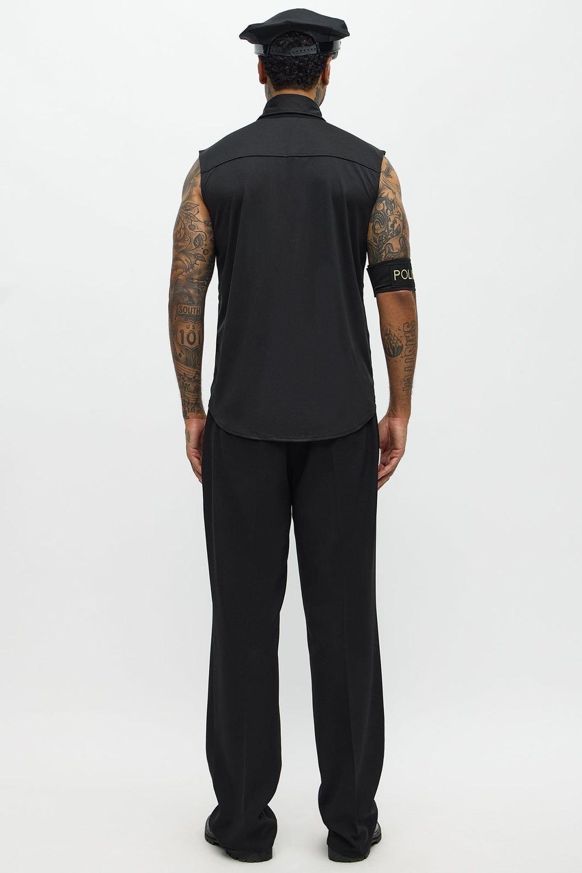 Halloween's Men's Black Officer Costume Shirt and Hat Set