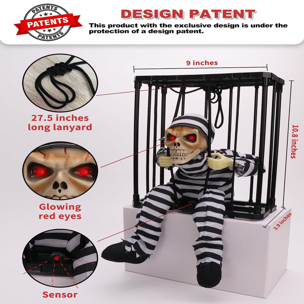 Halloween's Motion Sensor Animated Skull Prisoner with Red LED Eyes