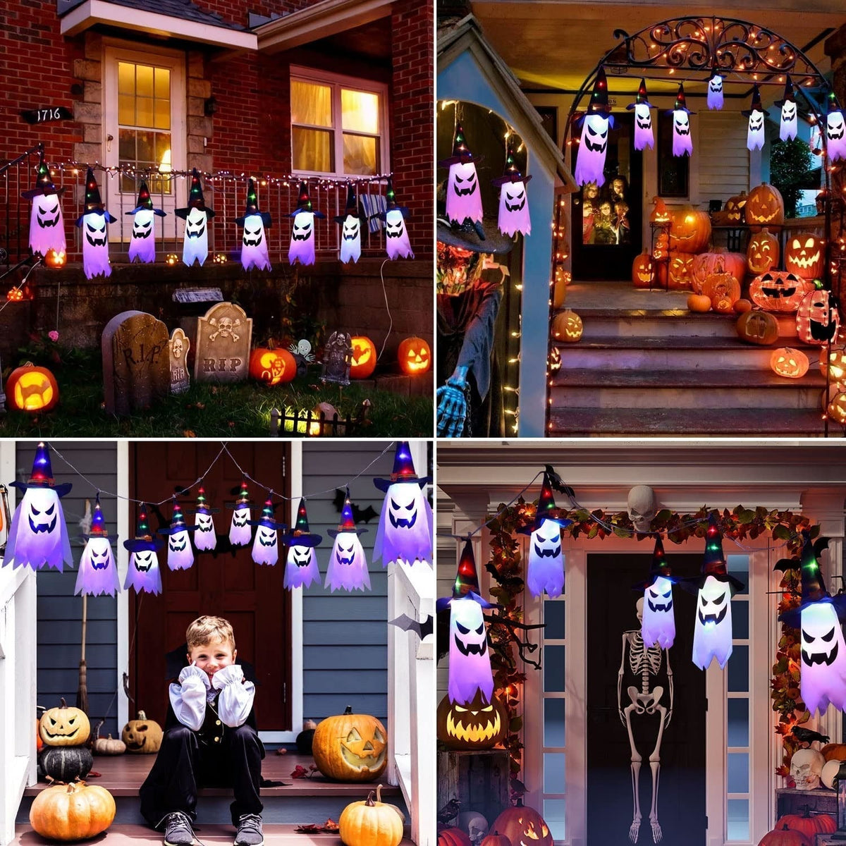 Halloween's Multicolor Ghost String Lights with Witch Hats, 9.8ft