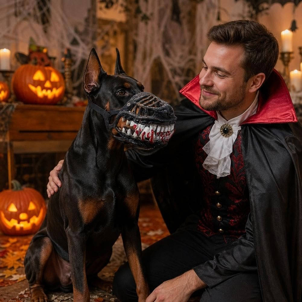 Halloween's Realistic Red Teeth Dog Muzzle for Cosplay & Safety