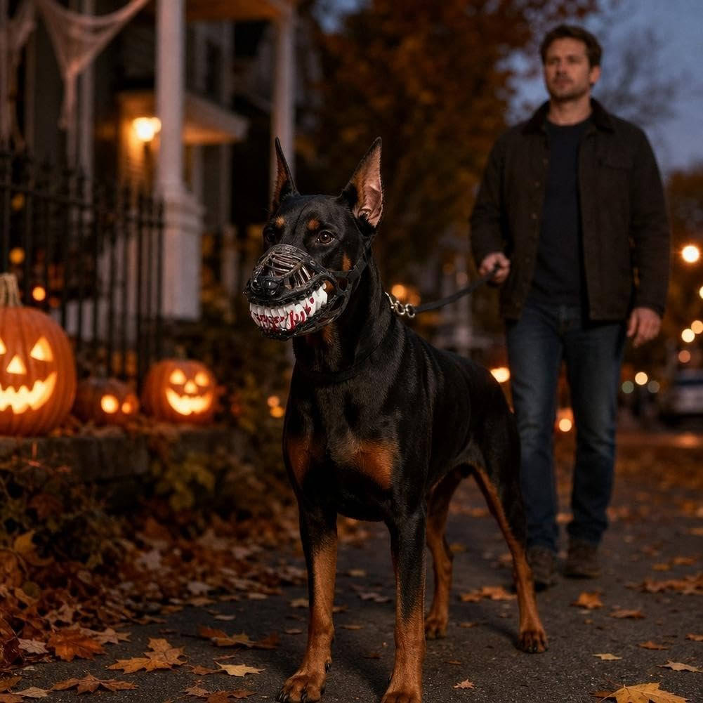 Halloween's Realistic Red Teeth Dog Muzzle for Cosplay & Safety