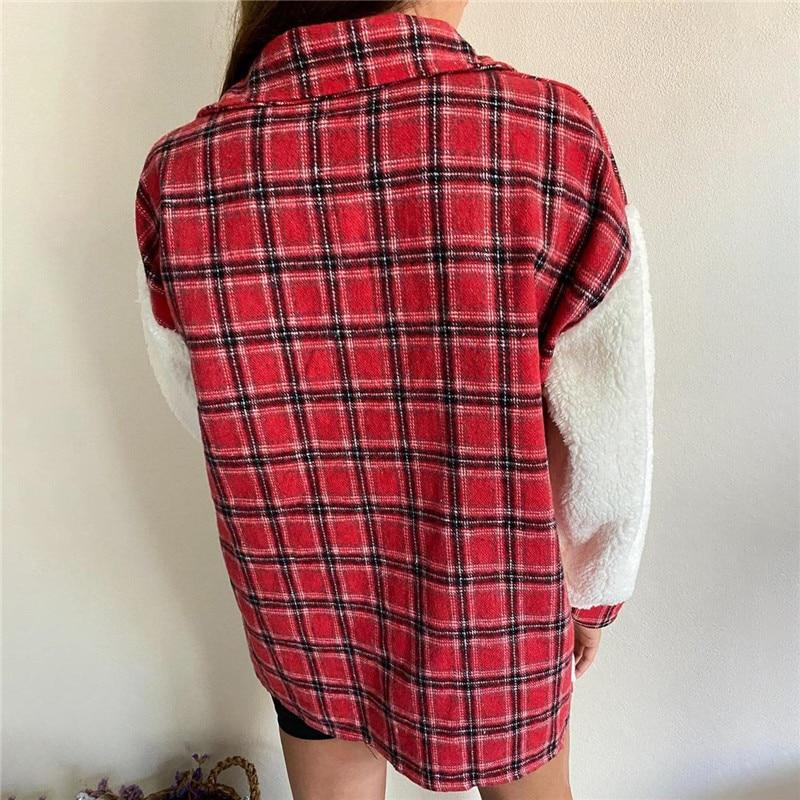 Women's Plaid Button-Front Shacket with Sherpa Sleeves