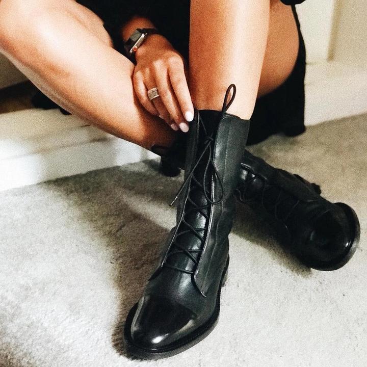 Women's Lace-Up Ankle Boots with Low Block Heel
