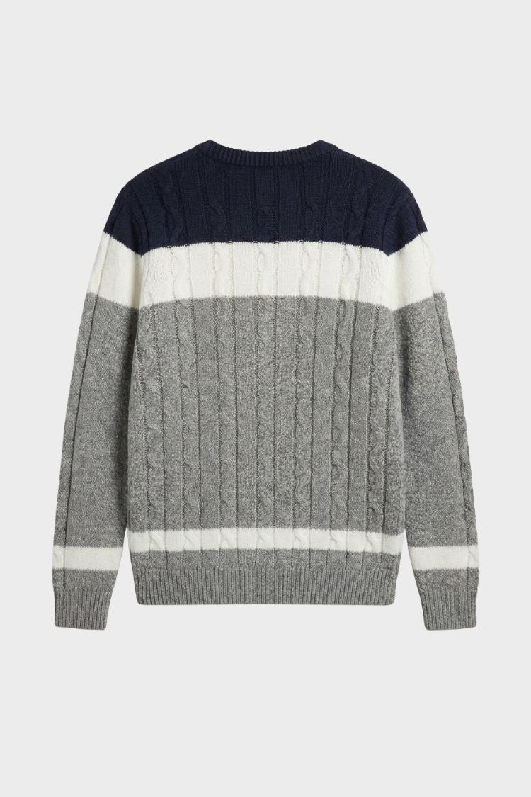 Men's Cable Knit Colour Block Crew Neck Sweater, Long Sleeves