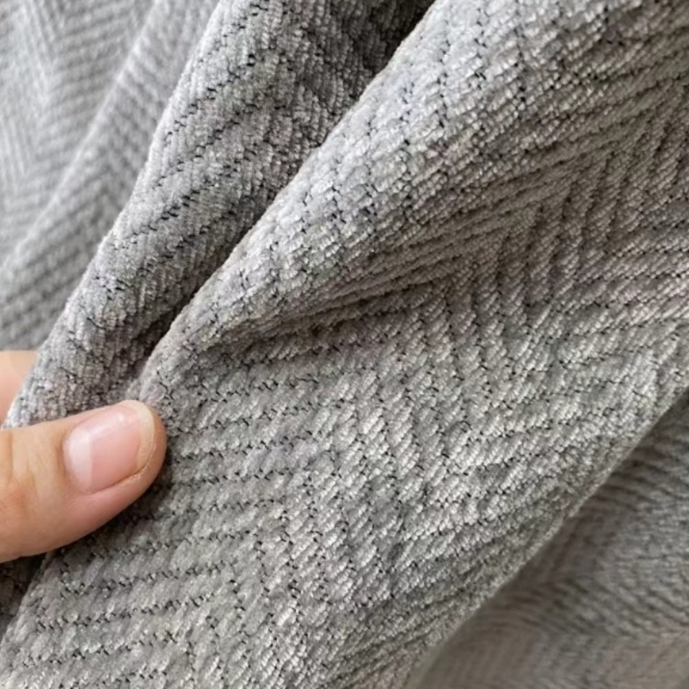 Herringbone Weave Sofa Throw Blanket with Fringed Edges