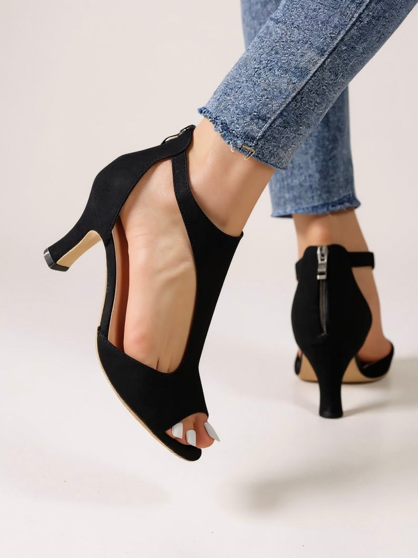 Women's Block Heel Sandals with Cutout Detailing and Cushioned Insole