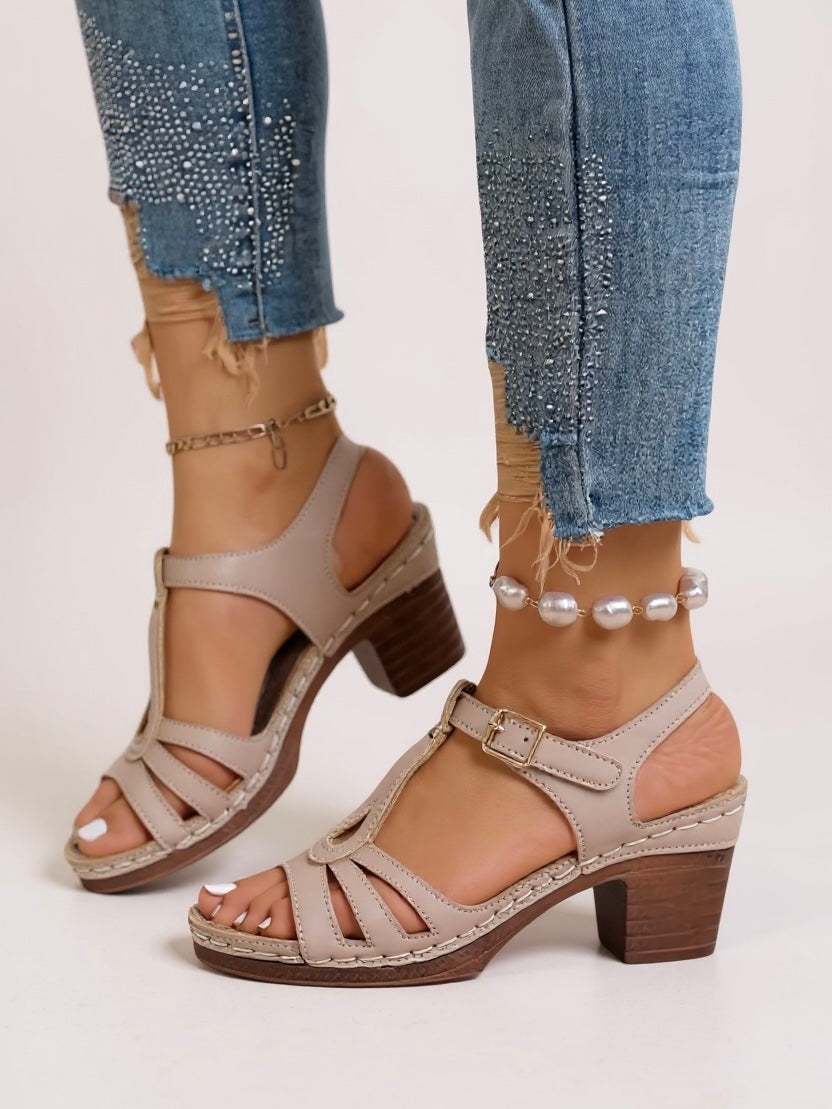 Women's Block Heel Sandals with Cushioned Insole and Supportive Design