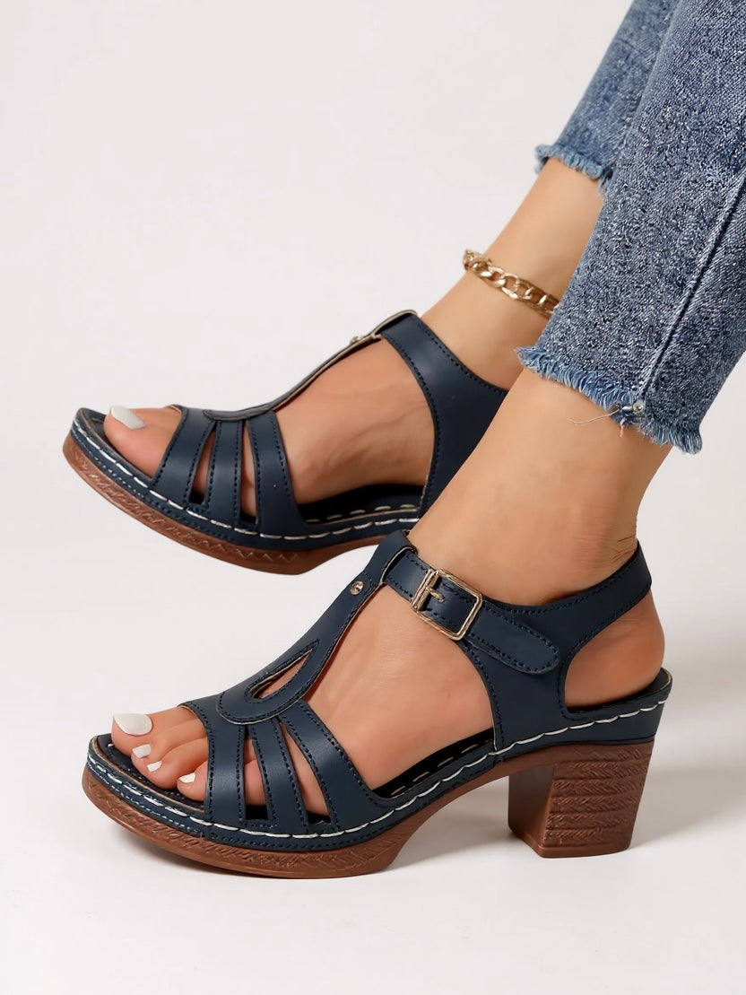 Women's Block Heel Sandals with Cushioned Insole and Supportive Design
