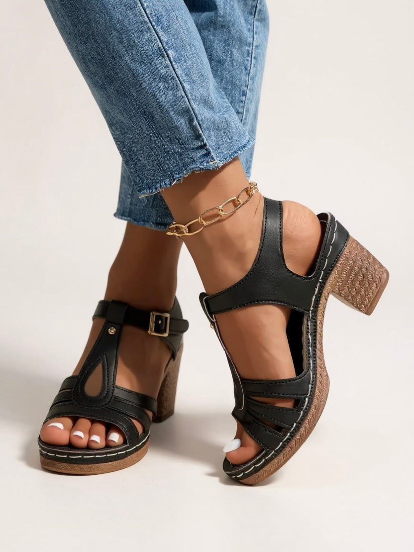 Women's Block Heel Sandals with Cushioned Insole and Supportive Design